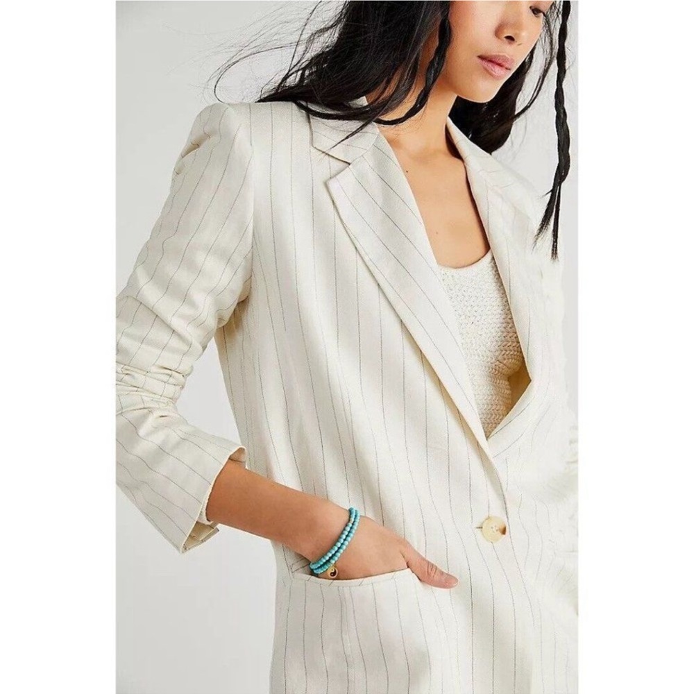 Free People Cream Pinstripe Blazer